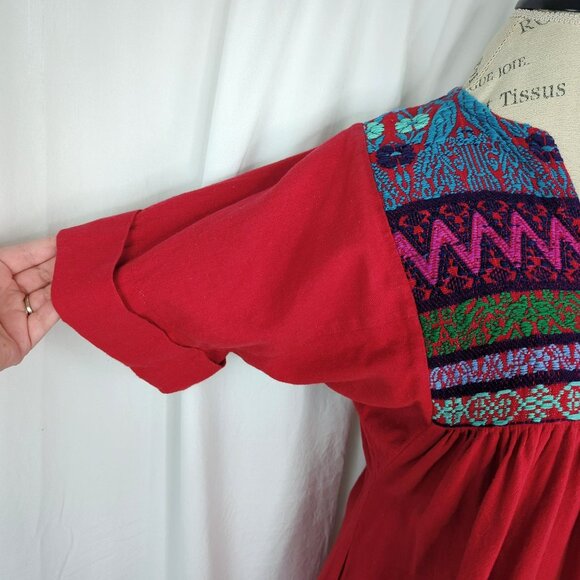 Vintage Huipil Dress X Small Red Indigenous - Picture 3 of 9